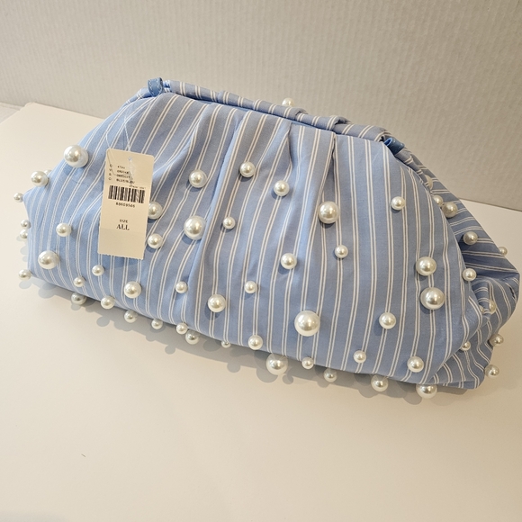 Anthropologie Blue Faux Pearl Frankie Clutch Bag NWT - Picture 3 of 10
